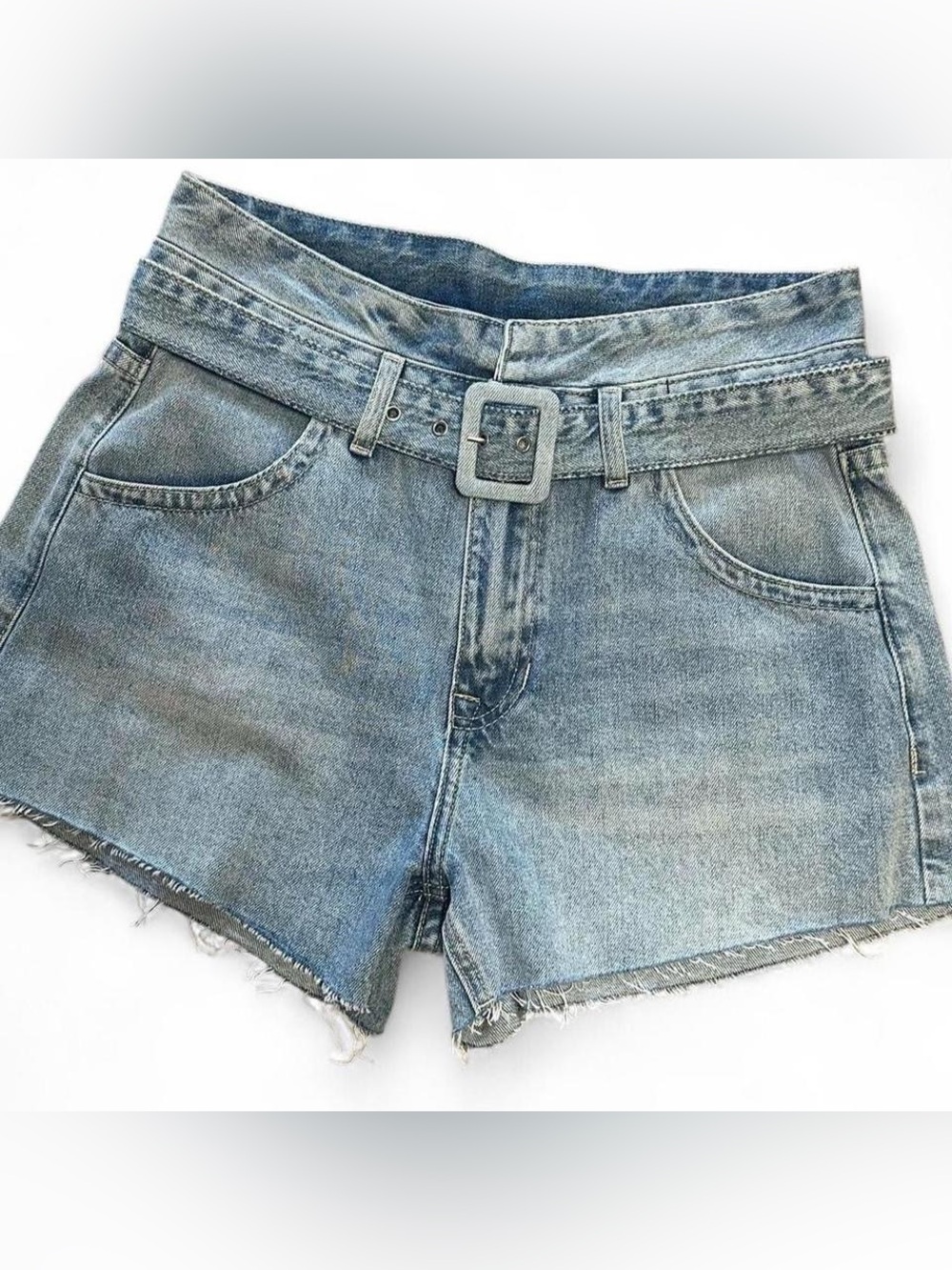 🎁5 FOR $50 SALE🎁 Rock & Roll High Waist Light Wash Blue Denim Shorts Denim Belt